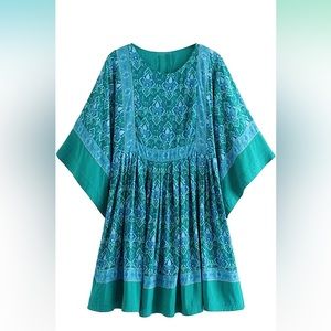 R.Vivimos Women's Summer Cotton Half Sleeve Casual Loose Bohemian Floral Tunic